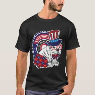 サムおじさんの帽子をかぶった犬のキャラクターが挨拶 Tシャツ