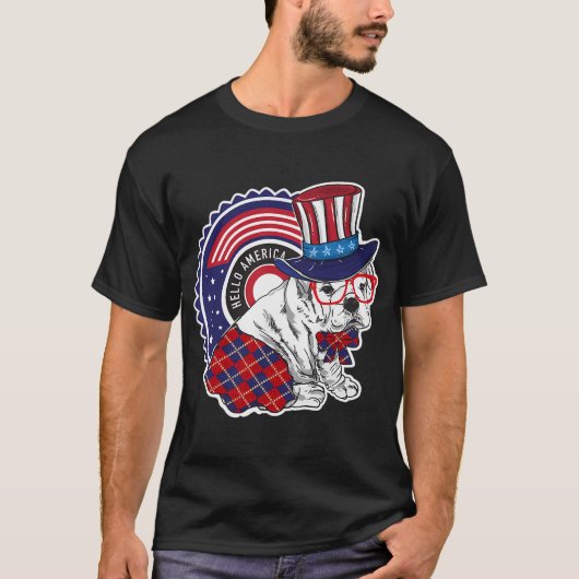 サムおじさんの帽子をかぶった犬のキャラクターが挨拶 Tシャツ (正面)