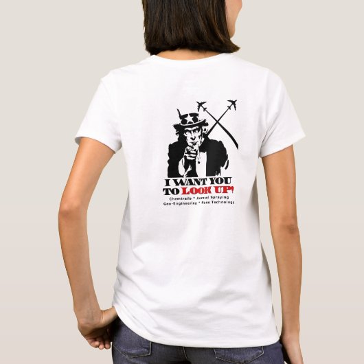 サムおじさんはケムトレイルをやめろと言う Tシャツ (裏面)
