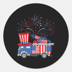 サムおもしろい消防車と花火アメリカ州旗4 ラウンドシール