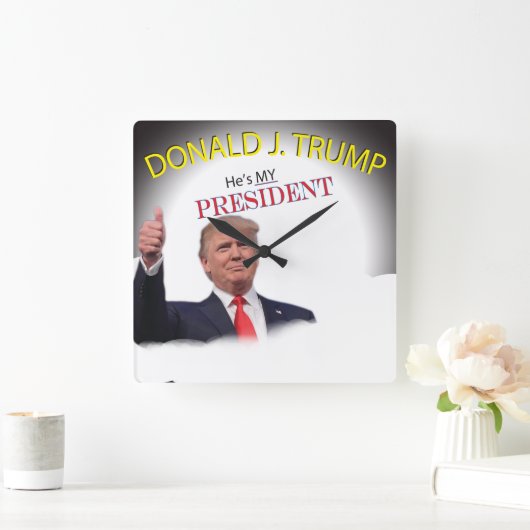 サムアップトランプ彼は私の大統領の正方形の壁時計 スクエア壁時計 (ホーム)