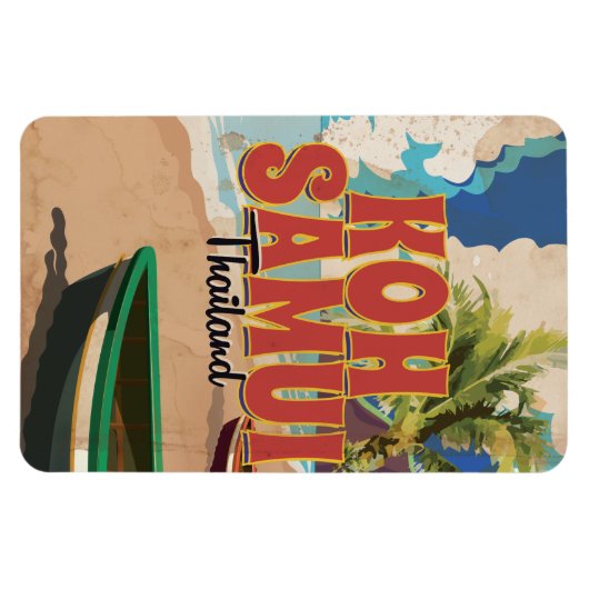 サムイ島,タイランドヴィンテージ旅行ポスター マグネット (横)