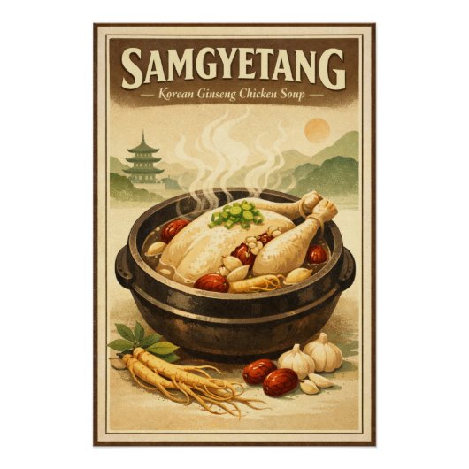 サムゲタン、韓国の伝統的な高麗人参チキン ポスター (正面)