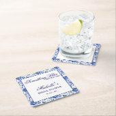 サムシング ブルー ビフォア アイ ドゥ フラワーブライダルシャワー スクエアペーパーコースター (インサイチュ)