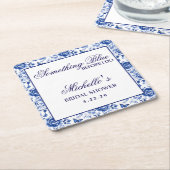 サムシング ブルー ビフォア アイ ドゥ フラワーブライダルシャワー スクエアペーパーコースター (アングル)