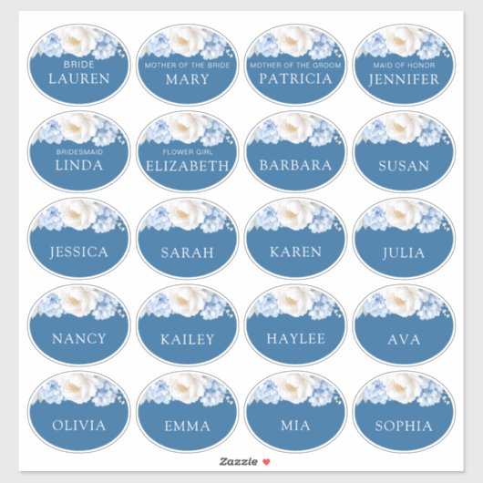 サムシング ブルー フラワーブライダルシャワーネームタグ シール (シート)