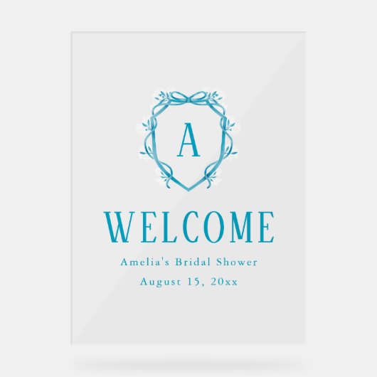 サムシング ブルー フラワー クレスト ブライダル シャワー アクリルサイン (正面)