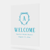 サムシング ブルー フラワー クレスト ブライダル シャワー アクリルサイン (傾斜)