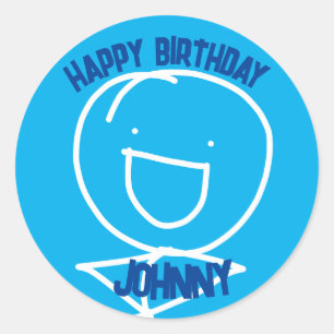 サムスティックマン誕生日クラシックラウンドステッカー ラウンドシール