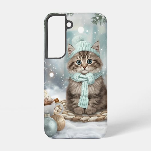 サムスン版 かわいい冬の猫のスマホケース SAMSUNG GALAXYケース (裏面)