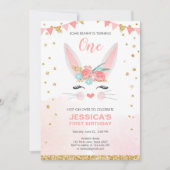 サムバニーイースターフローラピンクガール誕生日 招待状 (正面)