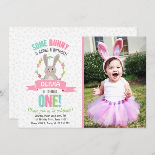 サムバニーイースター春誕生日招待状 招待状 (正面/裏面)