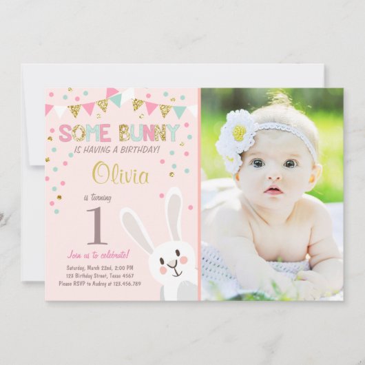 サムバニーイースター春誕生日招待状 招待状 (正面)