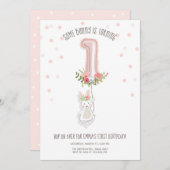 サムバニー誕生日招待状ガールファーストピンク 招待状 (正面/裏面)