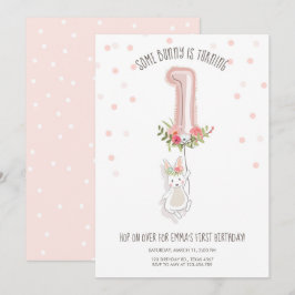 サムバニー誕生日招待状ガールファーストピンク 招待状