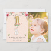 サムバニー誕生日招待状ガールファーストピンク 招待状 (正面)