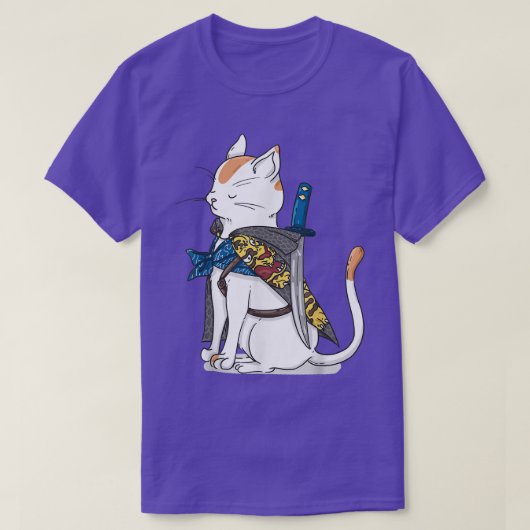 サムライおもしろい猫忍者デザイン Tシャツ (デザイン正面)