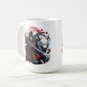 サムライと白狼のマグカップ | 日本の武士ファンタジー コーヒーマグカップ (正面左)