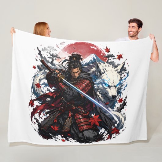 サムライと白狼のマグカップ | 日本の武士ファンタジー フリースブランケット (インサイチュ)