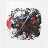 サムライと白狼のマグカップ | 日本の武士ファンタジー フリースブランケット (正面)