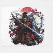 サムライと白狼のマグカップ | 日本の武士ファンタジー フリースブランケット (正面(横))