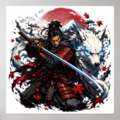サムライと白狼のマグカップ | 日本の武士ファンタジー ポスター (正面)