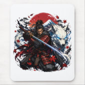 サムライと白狼のマグカップ | 日本の武士ファンタジー マウスパッド (正面)