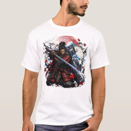 サムライと白狼マグカップ | 日本の戦士ファンタジー Tシャツ