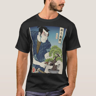 サムライと盆栽の木の浮世絵日本のウォリアーLo Tシャツ