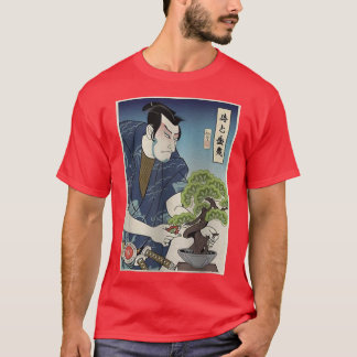 サムライと盆栽の木の浮世絵日本のウォリアーLo Tシャツ