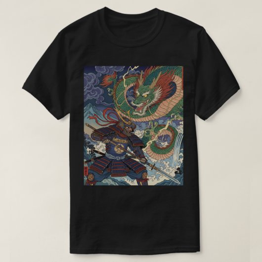 サムライの精神 vs ドラゴン – 古典的な日本美術 tシャツ (デザイン正面)