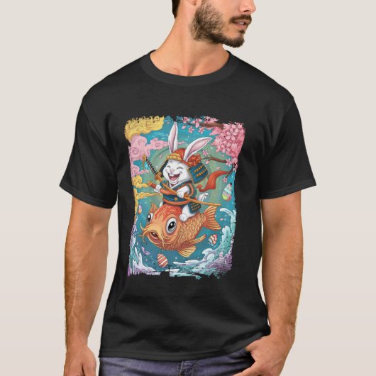 サムライウサギの鯉乗りイースターエッグハント Tシャツ (正面)