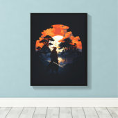 サムライカタナジャパン忍者戦士キャンバス印刷 キャンバスプリント (インサイチュ (ウッドフロア))