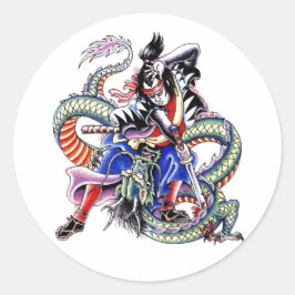 サムライカッコいい日本のー・ファイト・ドラゴン・タトゥー ラウンドシール