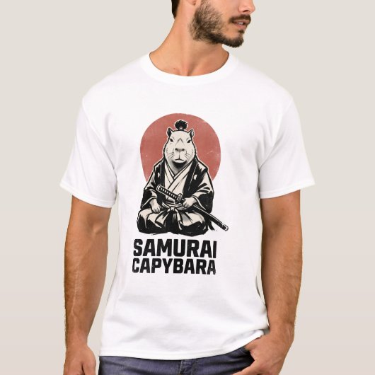 サムライカピバラ おもしろ日本風 アニメ Tシャツ (正面)