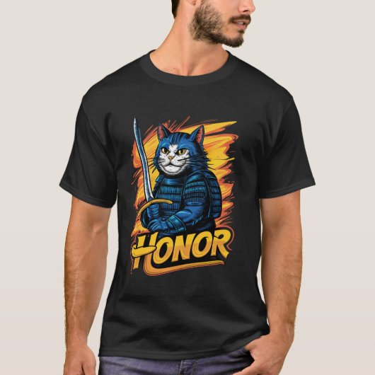 サムライキャットのグラフィックを称える Tシャツ (正面)