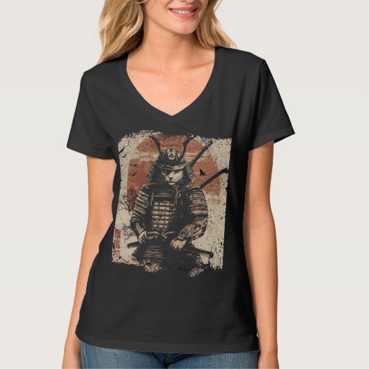 サムライキャットの戦士アート愛好家 Tシャツ (正面)