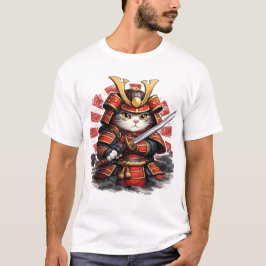サムライキャットの日本人武者アニメデザイン Tシャツ