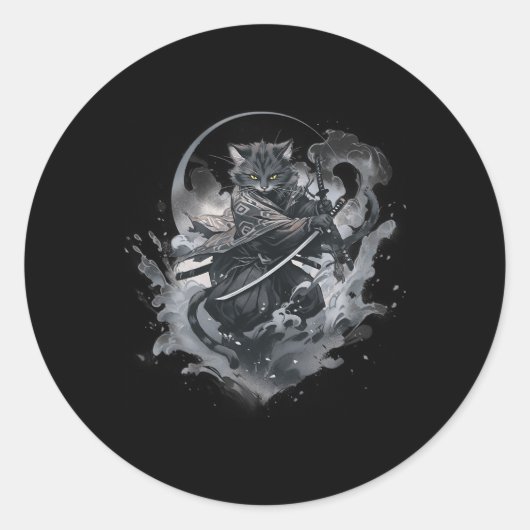 サムライキャットアニメ日本の忍者戦士の美学 ラウンドシール (正面)