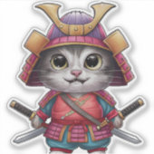 サムライキャットシール – 獰猛で愛らしい戦士 シール (正面)