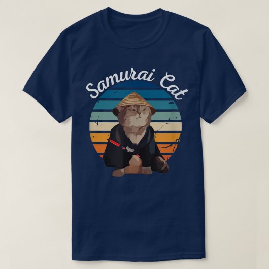 サムライキャットジャパンレトロスタイル  Tシャツ (デザイン正面)