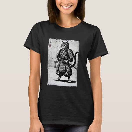 サムライキャットティーヴィンテージ浮世絵武芸 Tシャツ (正面)