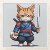 サムライキャットピクセルアート ガラスコースター (正面)