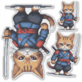 サムライキャットピクセルアート シール (正面)