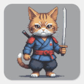 サムライキャットピクセルアート スクエアシール (正面)