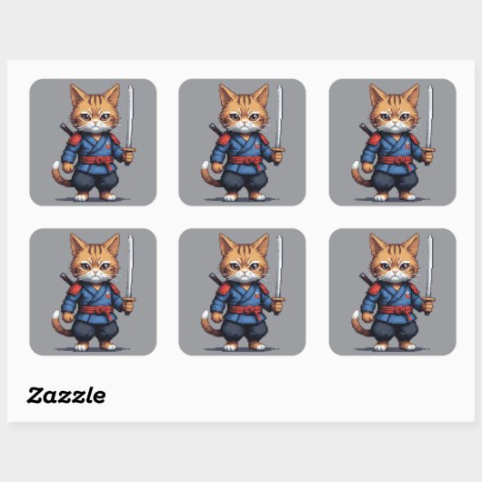 サムライキャットピクセルアート スクエアシール (シート)