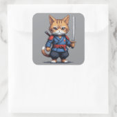 サムライキャットピクセルアート スクエアシール (バッグ)