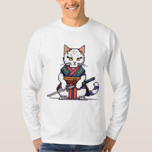 サムライキャットピクセルデザイン Tシャツ