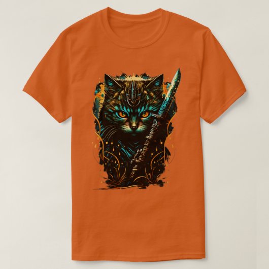 サムライキャット猫の猫の戦士 Tシャツ (デザイン正面)