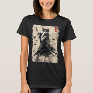 サムライキャット グラフィックTシャツ 戦士 ヴィンテージ 和風デザイン Tシャツ
